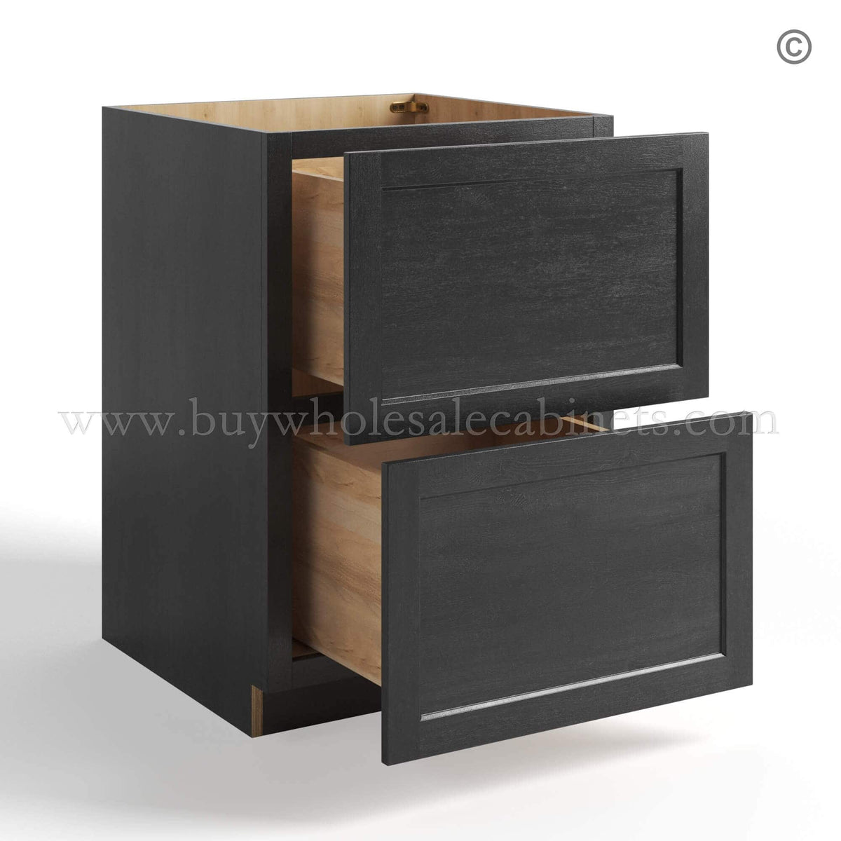 Charcoal Black Shaker Base Cabinet with 2 Drawers