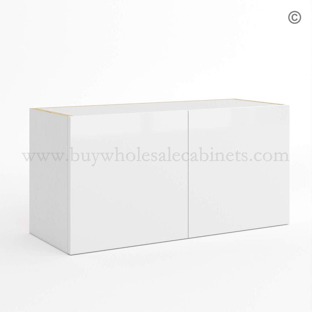 Frameless Gloss White Double Door Wall Microwave/Stove Bridge Cabinet 15″H