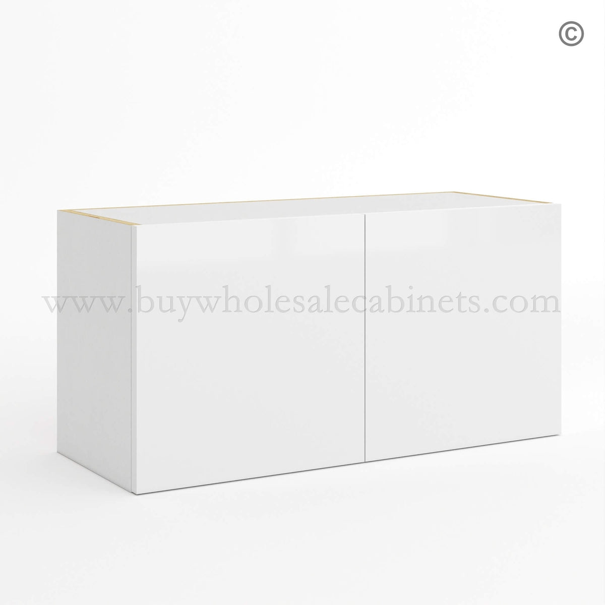 Frameless Gloss White Double Door Wall Microwave/Stove Bridge Cabinet 15″H