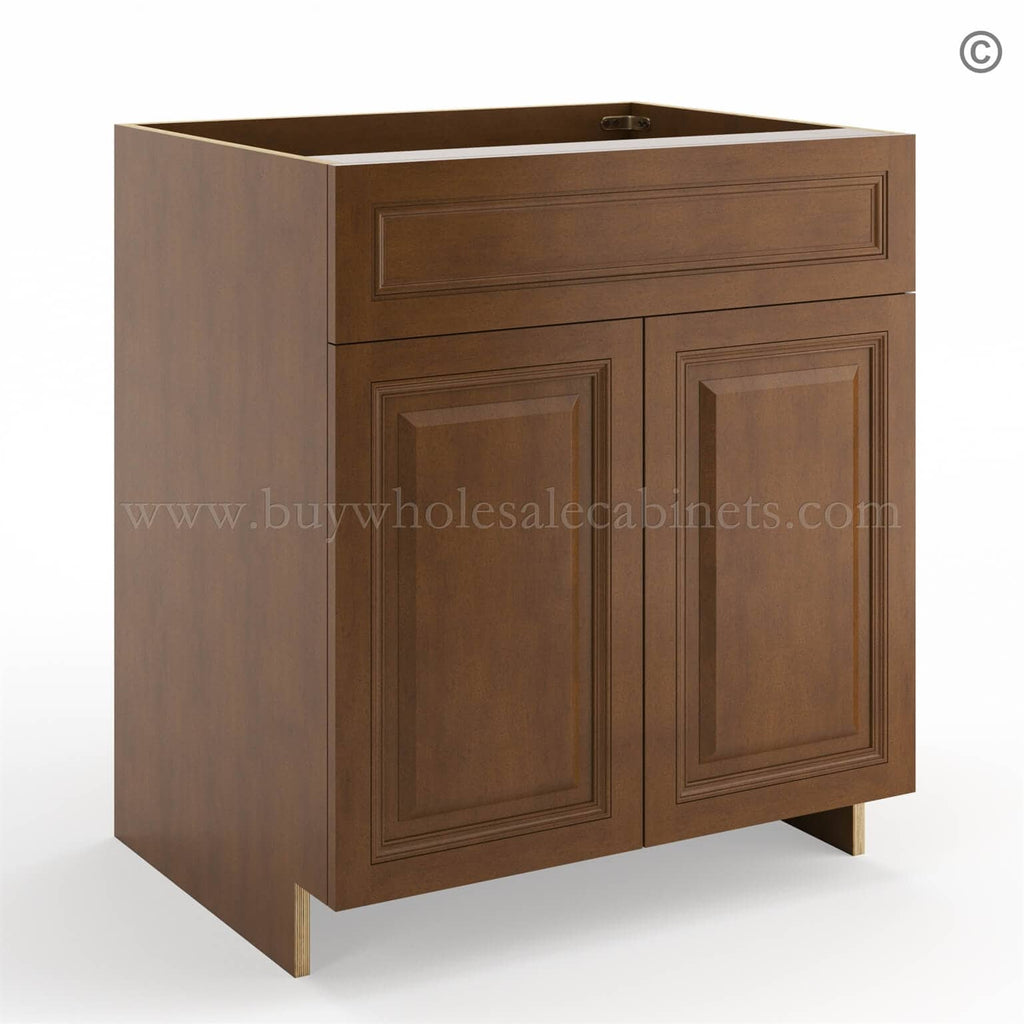 Frameless Classic Chestnut Sink Base Cabinet – 2 Doors & 1 False Drawer