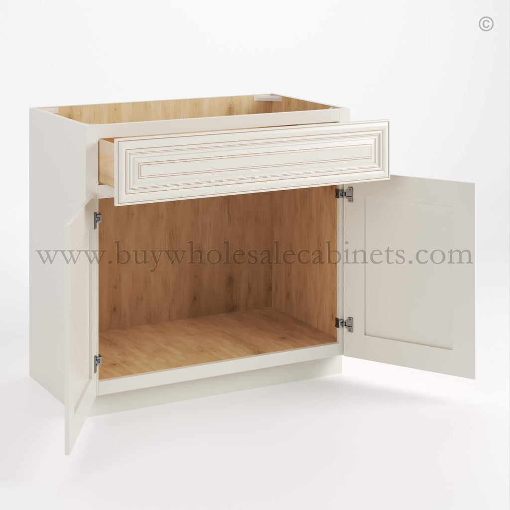 Charleston White Raised Panel Double Vanity Sink Base Cabinet