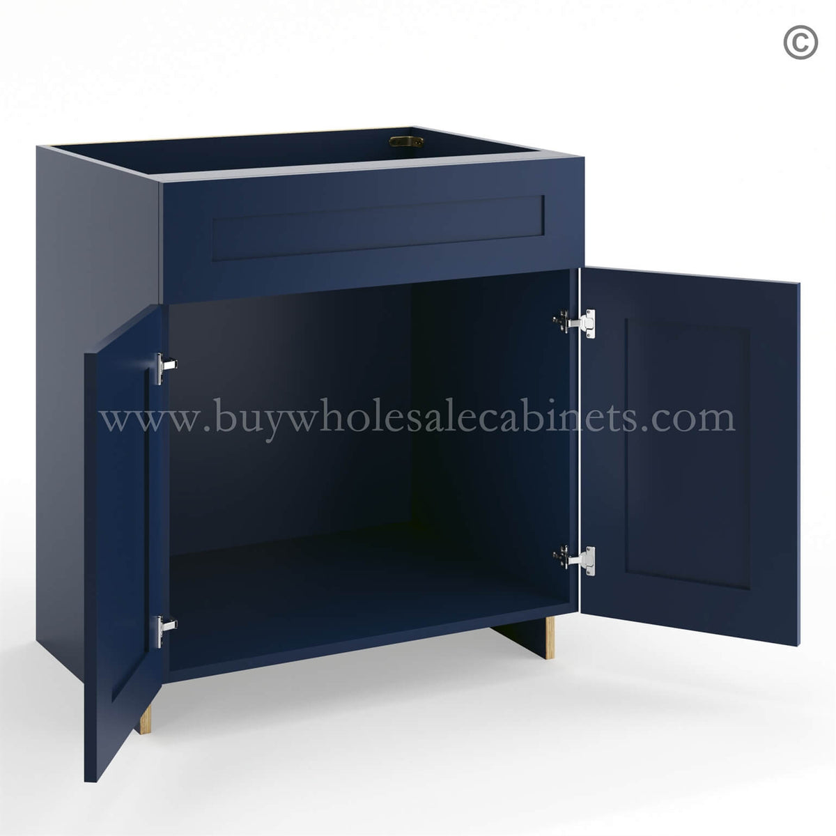 Frameless Oxford Blue Sink Base Cabinet – 2 Doors & 1 False Drawer