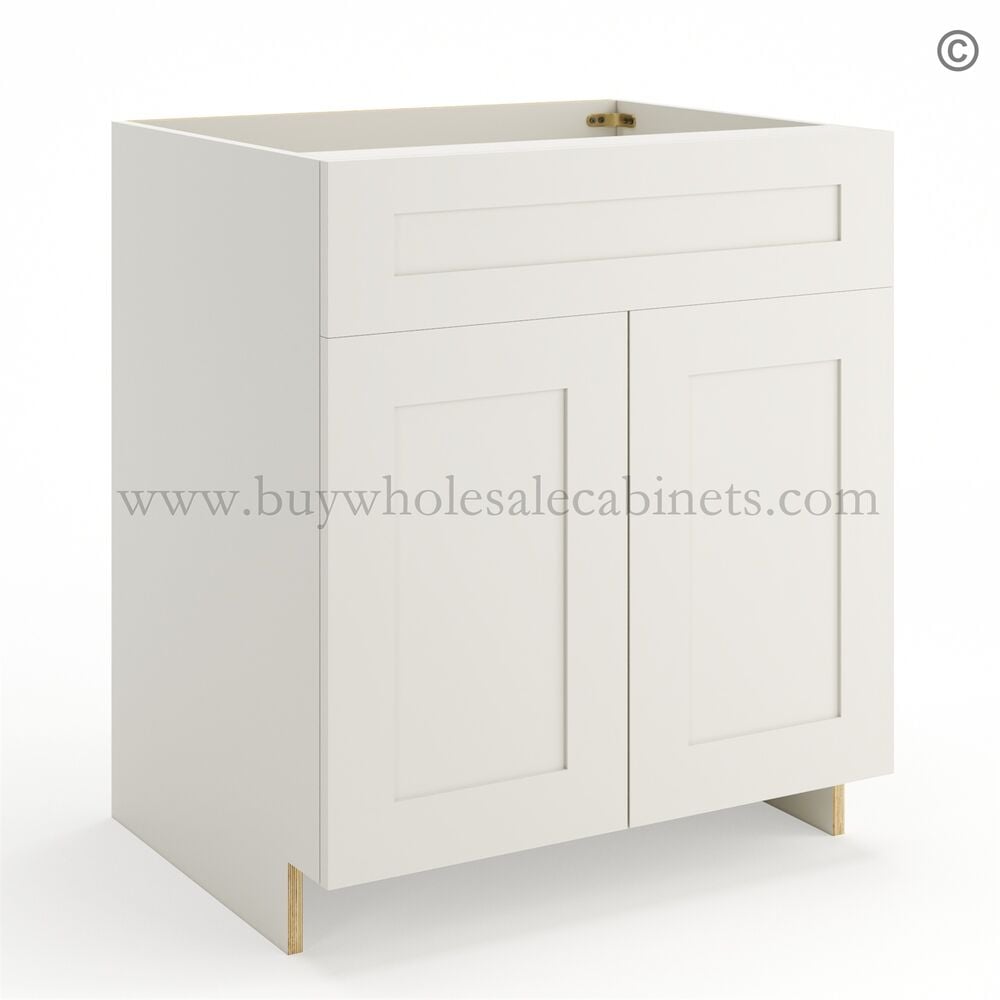 Frameless Pearl White Sink Base Cabinet – 2 Doors &amp; 1 False Drawer