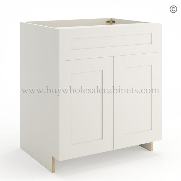 Frameless Pearl White Sink Base Cabinet – 2 Doors &amp; 1 False Drawer