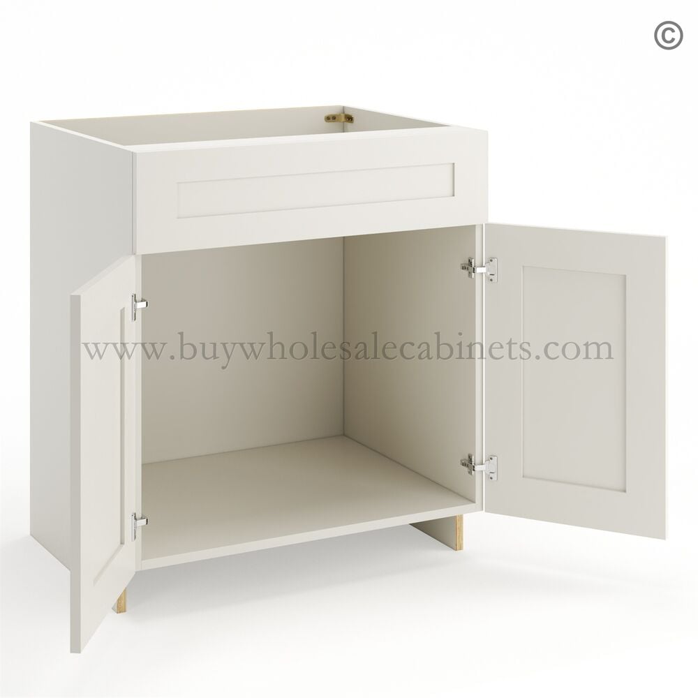 Frameless Pearl White Sink Base Cabinet – 2 Doors &amp; 1 False Drawer