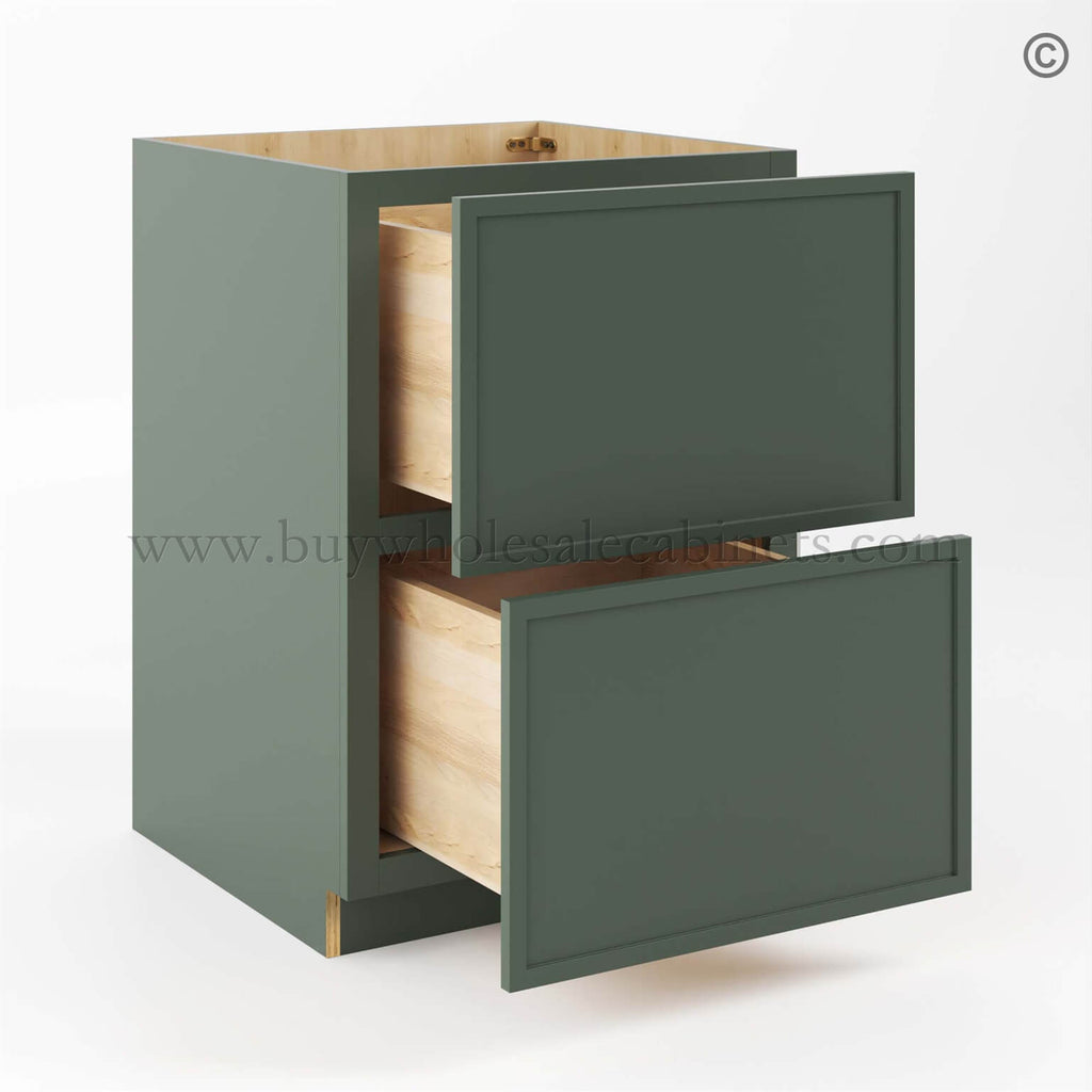 Slim Shaker Green Base Cabinet with 2 Drawers