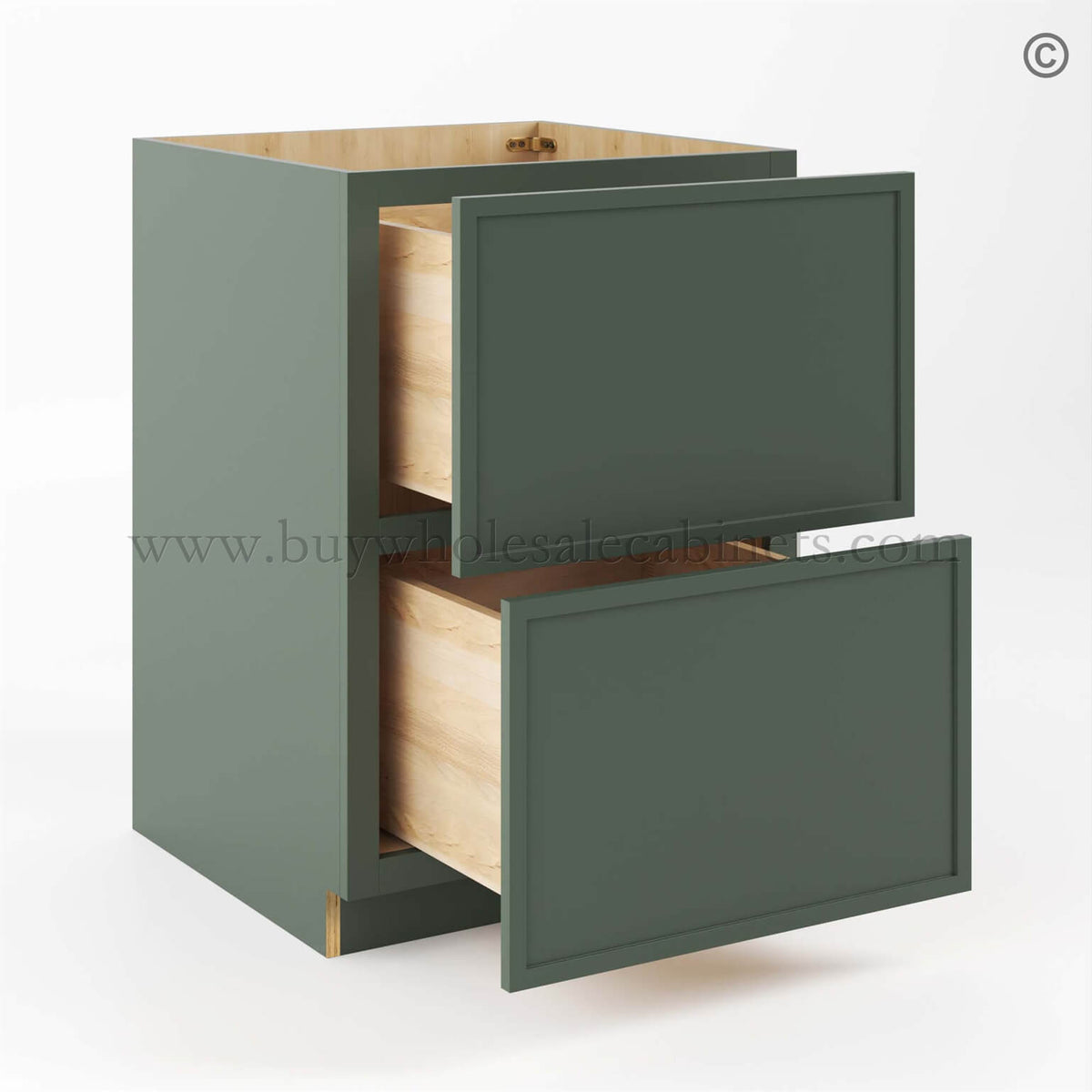 Slim Shaker Green Base Cabinet with 2 Drawers