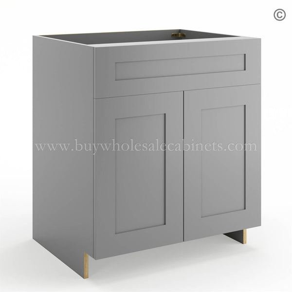 Frameless Graphite Gray Sink Base Cabinet – 2 Doors & 1 False Drawer