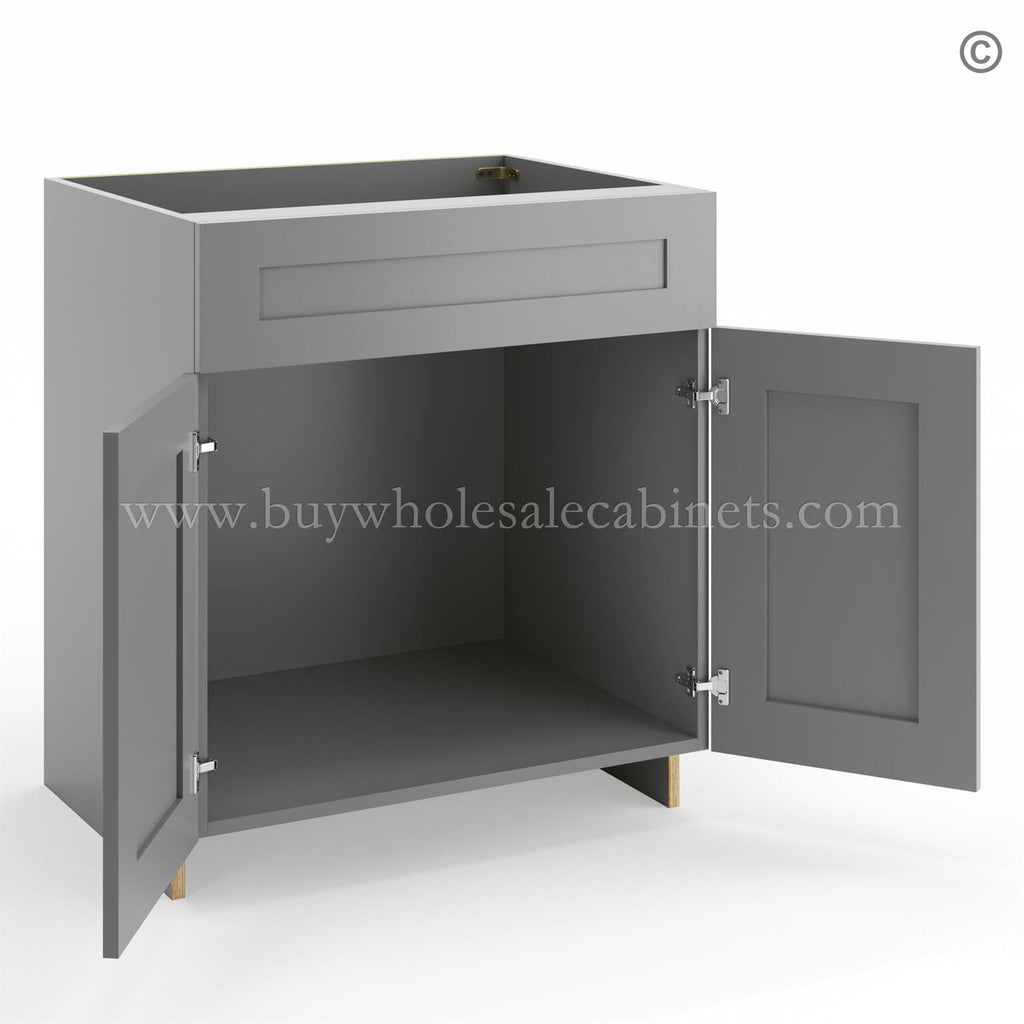 Frameless Graphite Gray Sink Base Cabinet – 2 Doors & 1 False Drawer