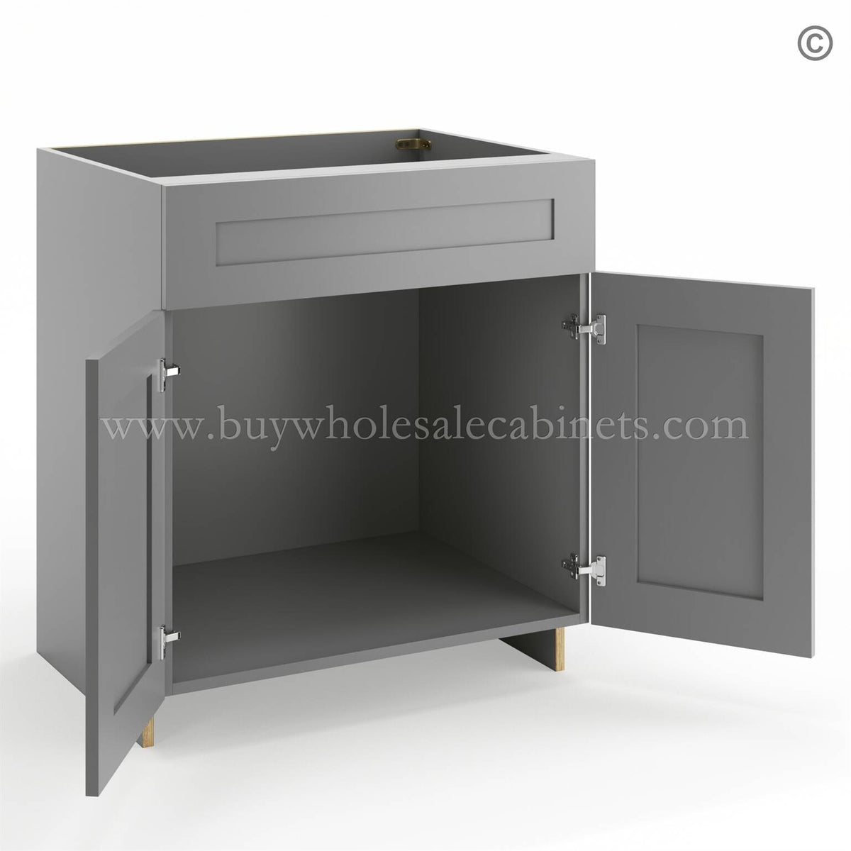 Frameless Graphite Gray Sink Base Cabinet – 2 Doors & 1 False Drawer