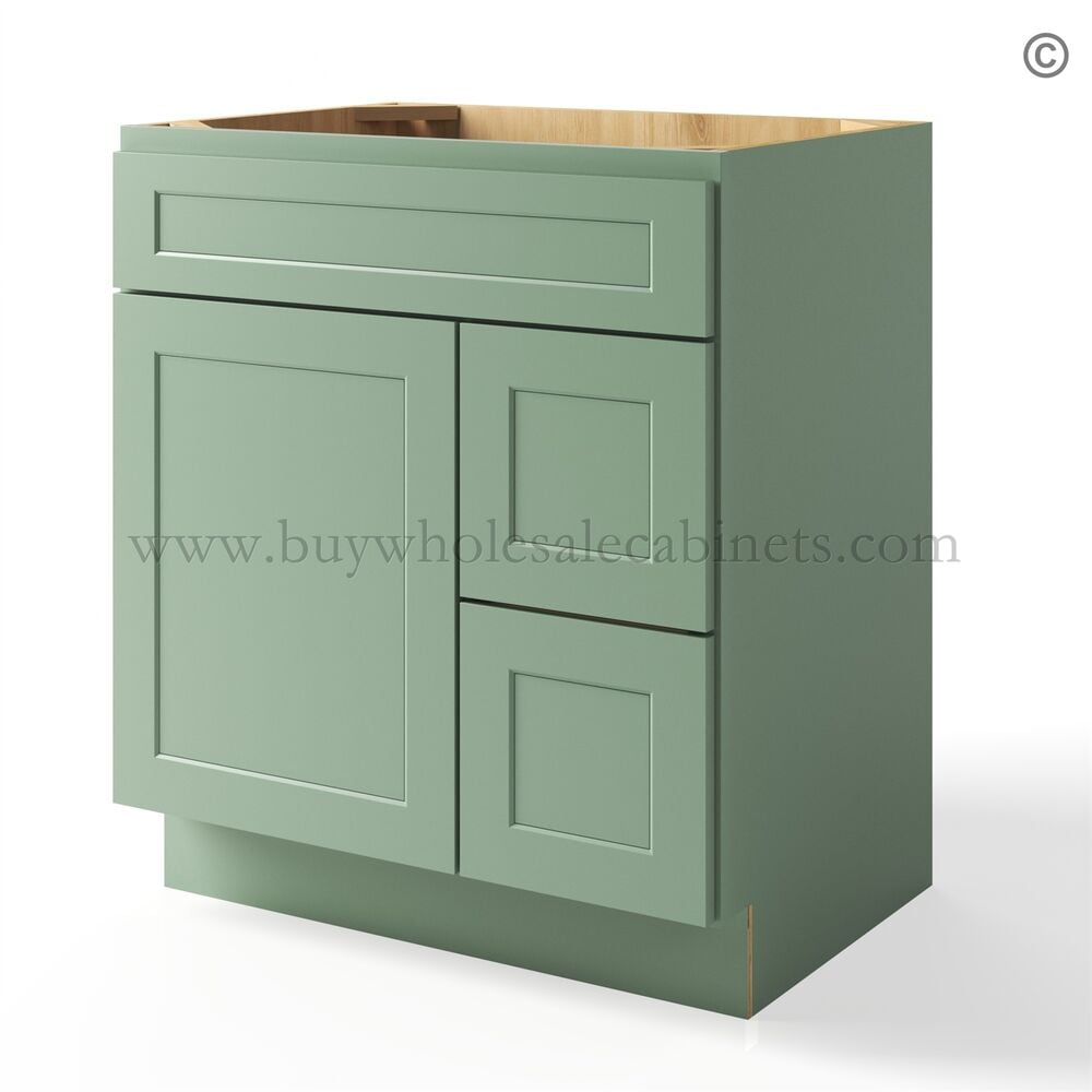 Jade Green Shaker 30″ Vanity Base Cabinet Combo