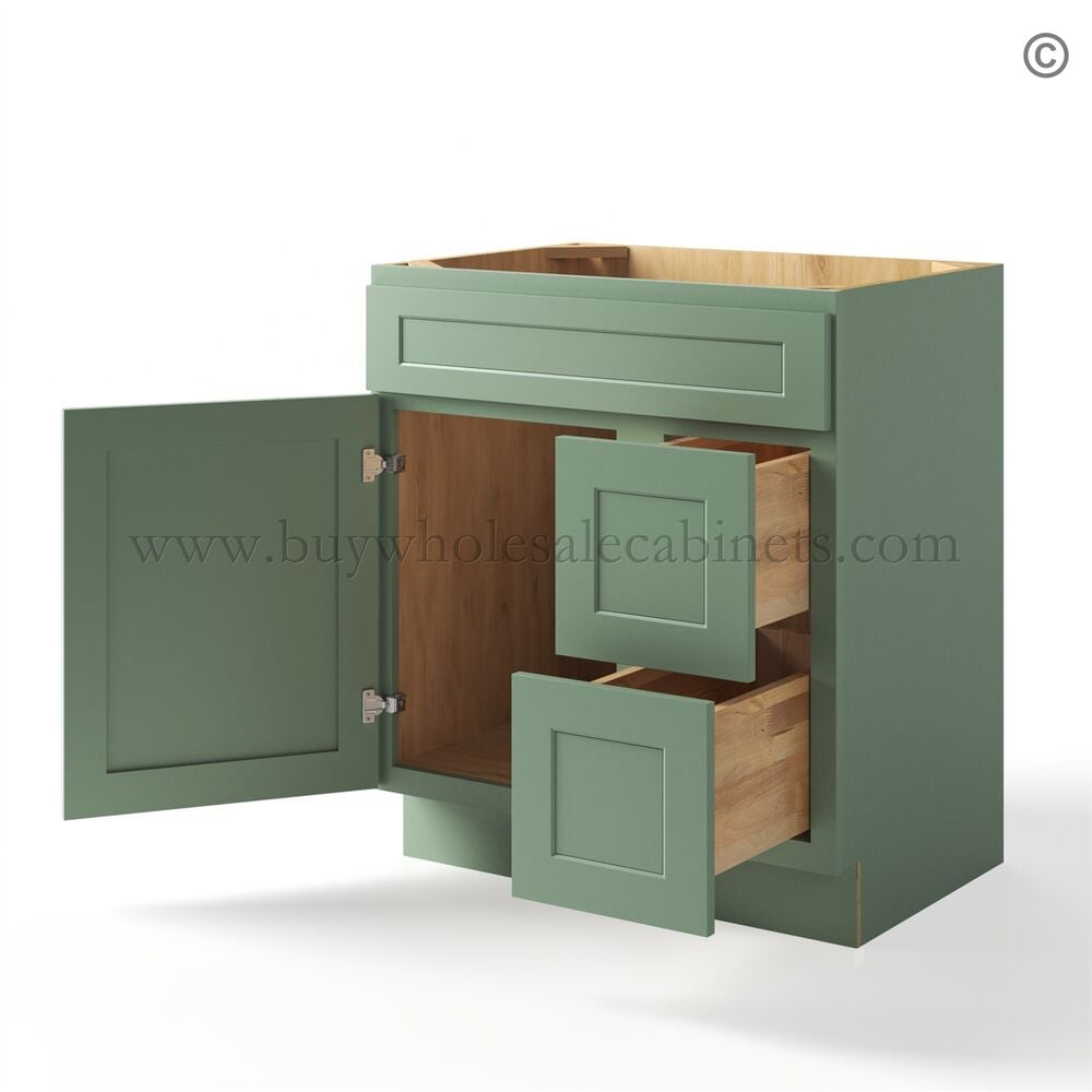 Jade Green Shaker 30″ Vanity Base Cabinet Combo