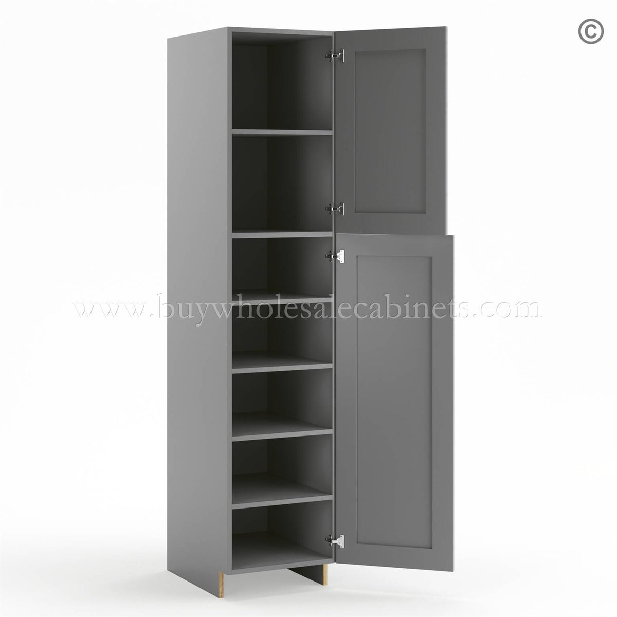 Frameless Graphite Gray Pantry Cabinet – Single Door