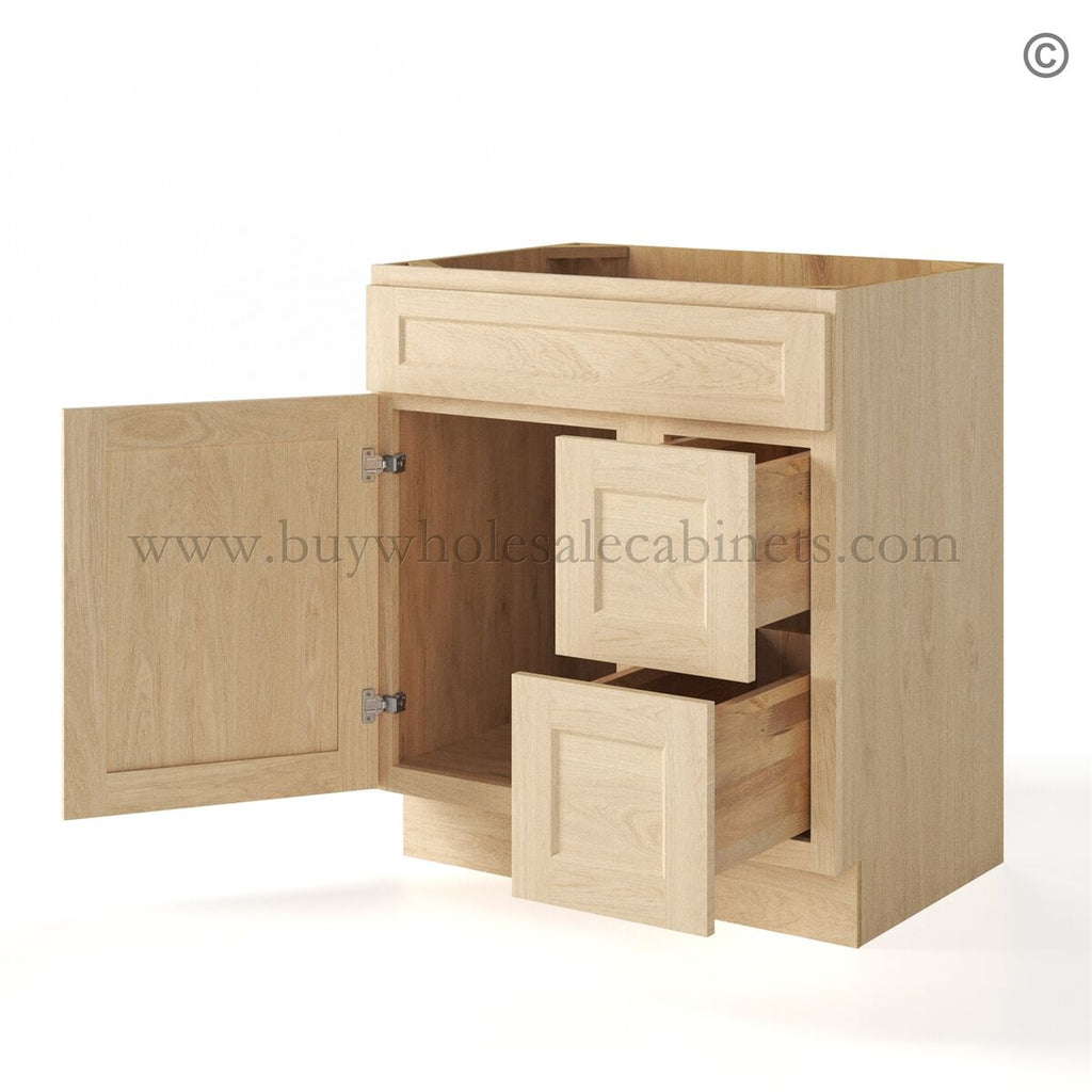 Unfinished Shaker 30″ Vanity Base Cabinet Combo