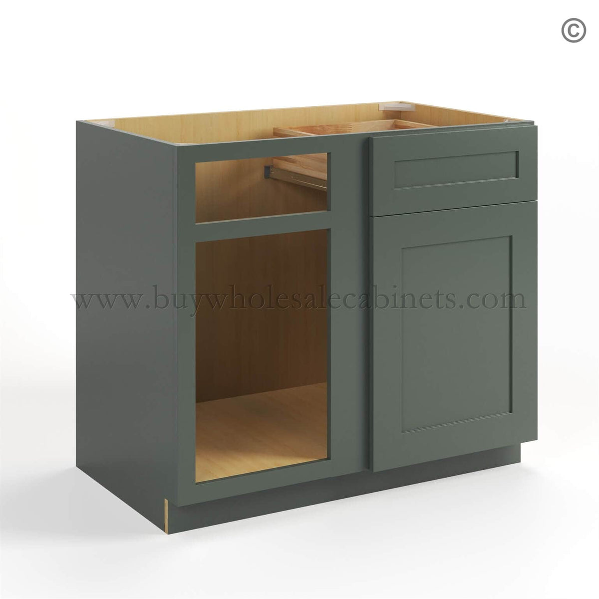 Green Shaker Blind Corner Base Cabinet (L/R interchangeable)