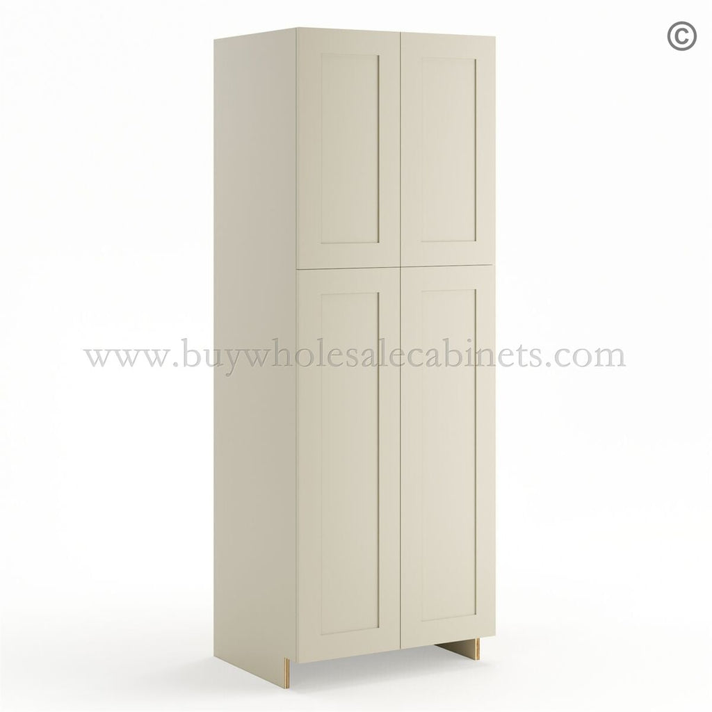 Frameless Ivory White Pantry Cabinet – Double Doors 30″W
