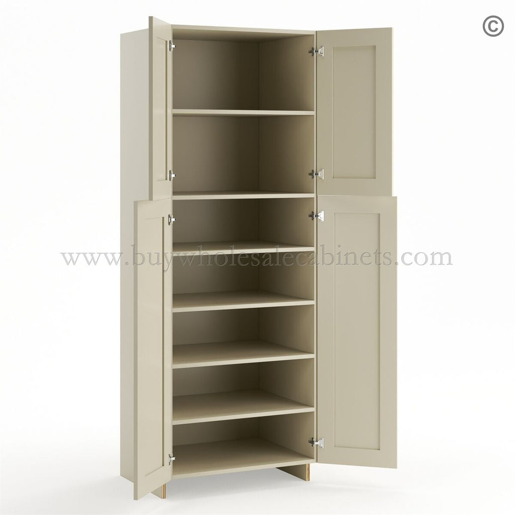 Frameless Ivory White Pantry Cabinet – Double Doors 30″W