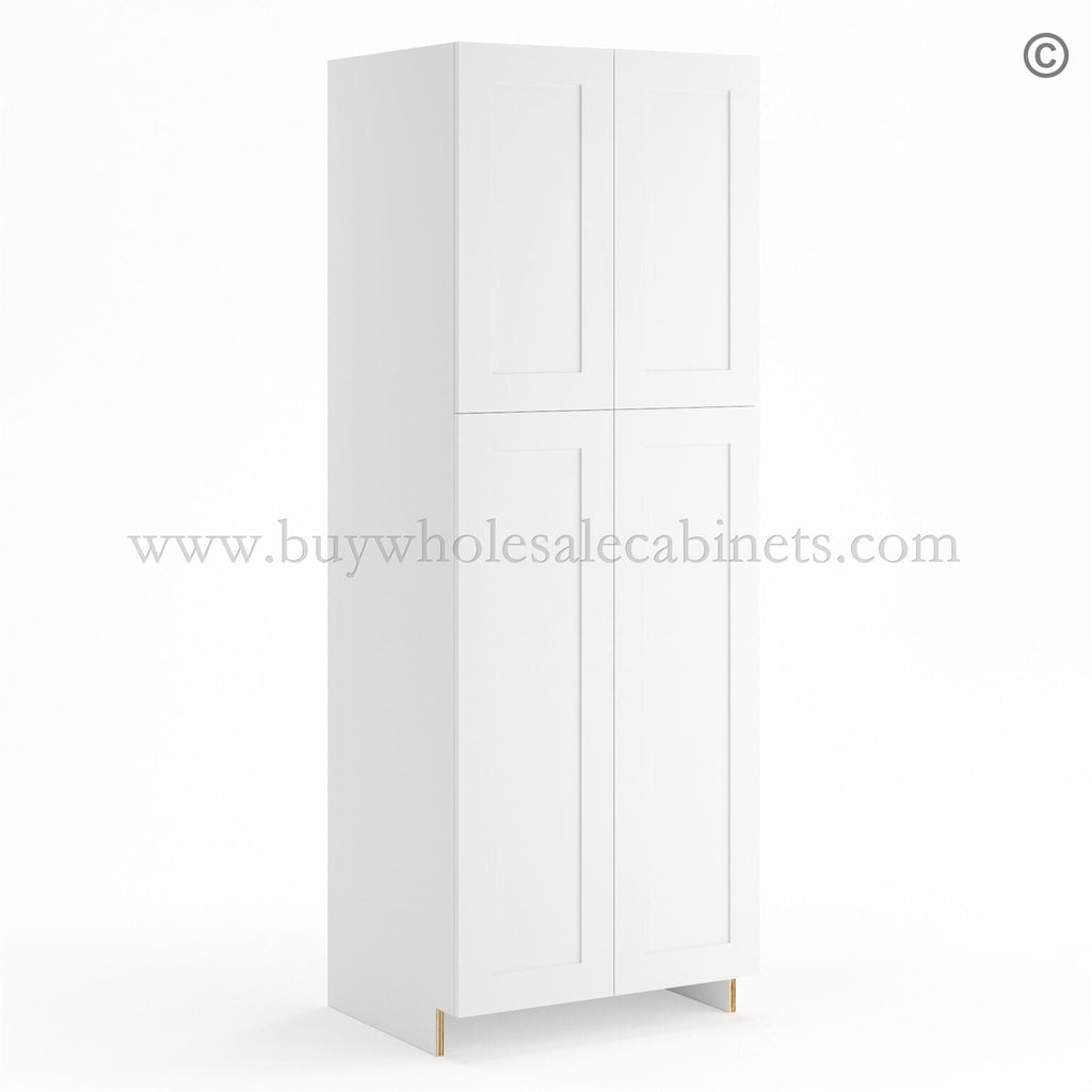 Frameless Modern White Shaker Pantry Cabinet – Double Doors 30″W
