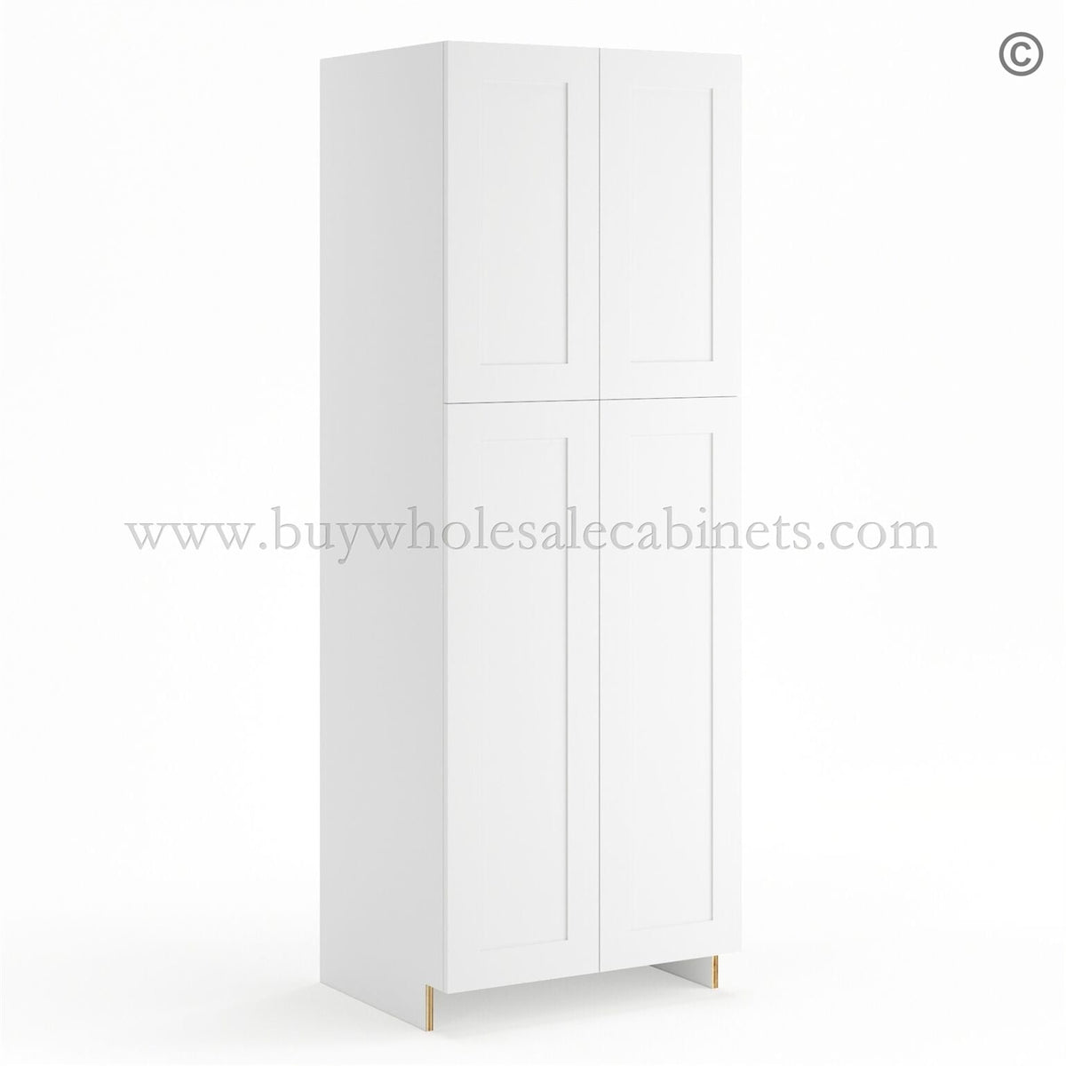 Frameless Modern White Shaker Pantry Cabinet – Double Doors 24″W