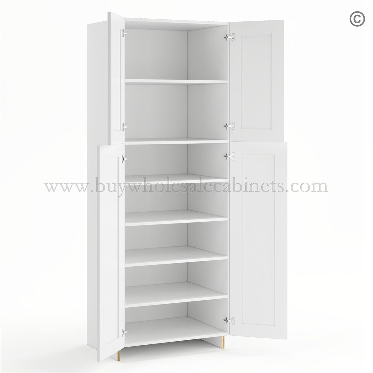 Frameless Modern White Shaker Pantry Cabinet – Double Doors 30″W