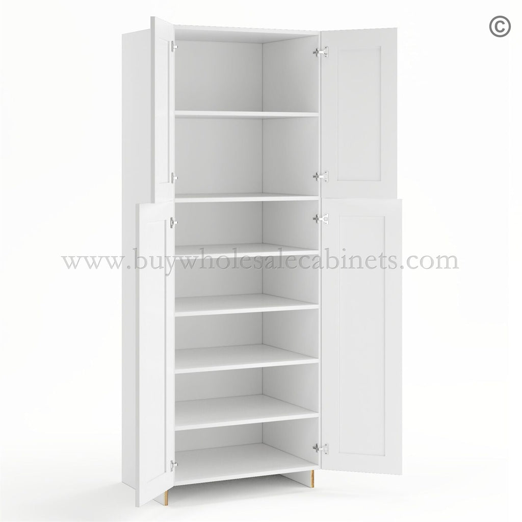 Frameless Modern White Shaker Pantry Cabinet – Double Doors 24″W