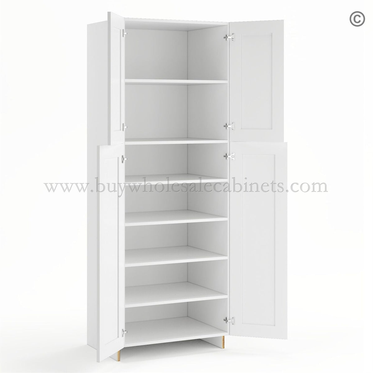 Frameless Modern White Shaker Pantry Cabinet – Double Doors 24″W
