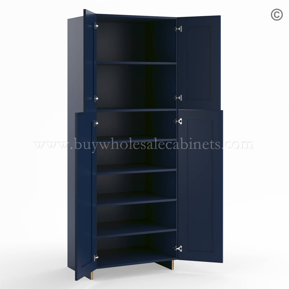 Frameless Oxford Blue Pantry Cabinet – Double Doors 24″W