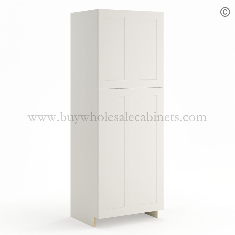 Frameless Pearl White Pantry Cabinet – Double Doors 30″W
