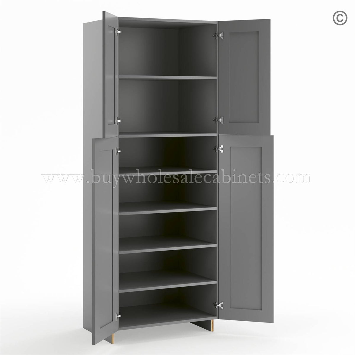 Frameless Graphite Gray Pantry Cabinet – Double Doors 30″W