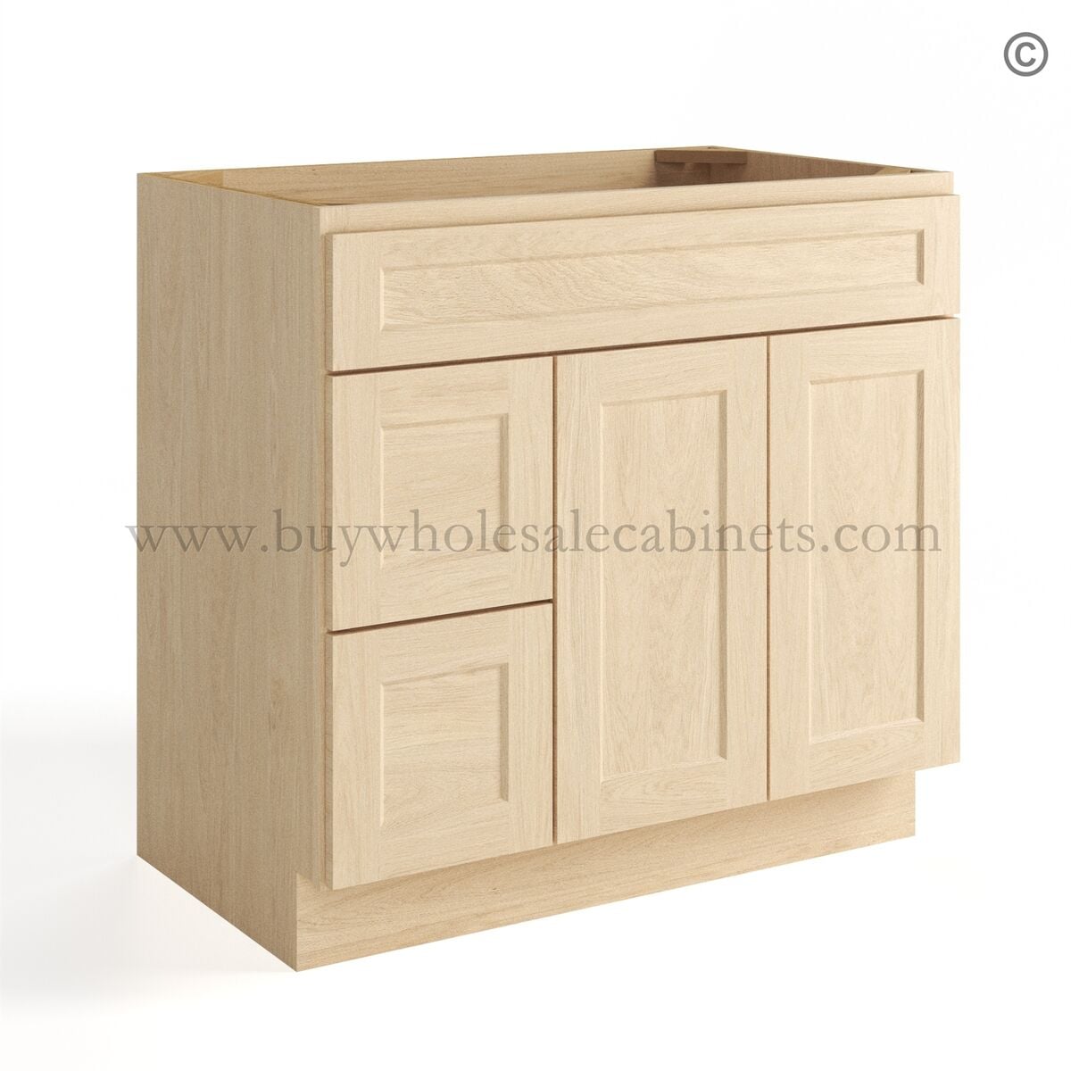 Unfinished Shaker 36″ Vanity Base Cabinet Combo