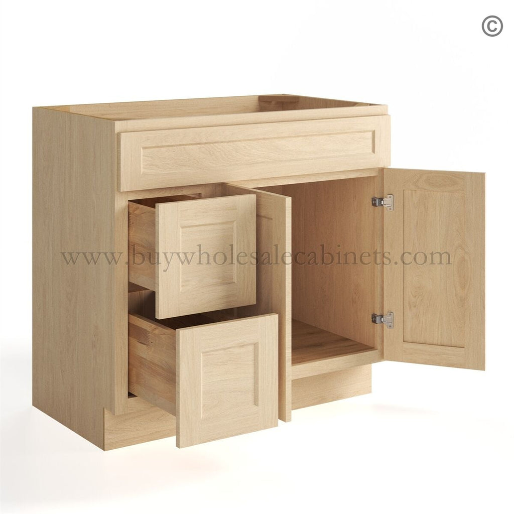 Unfinished Shaker 36″ Vanity Base Cabinet Combo