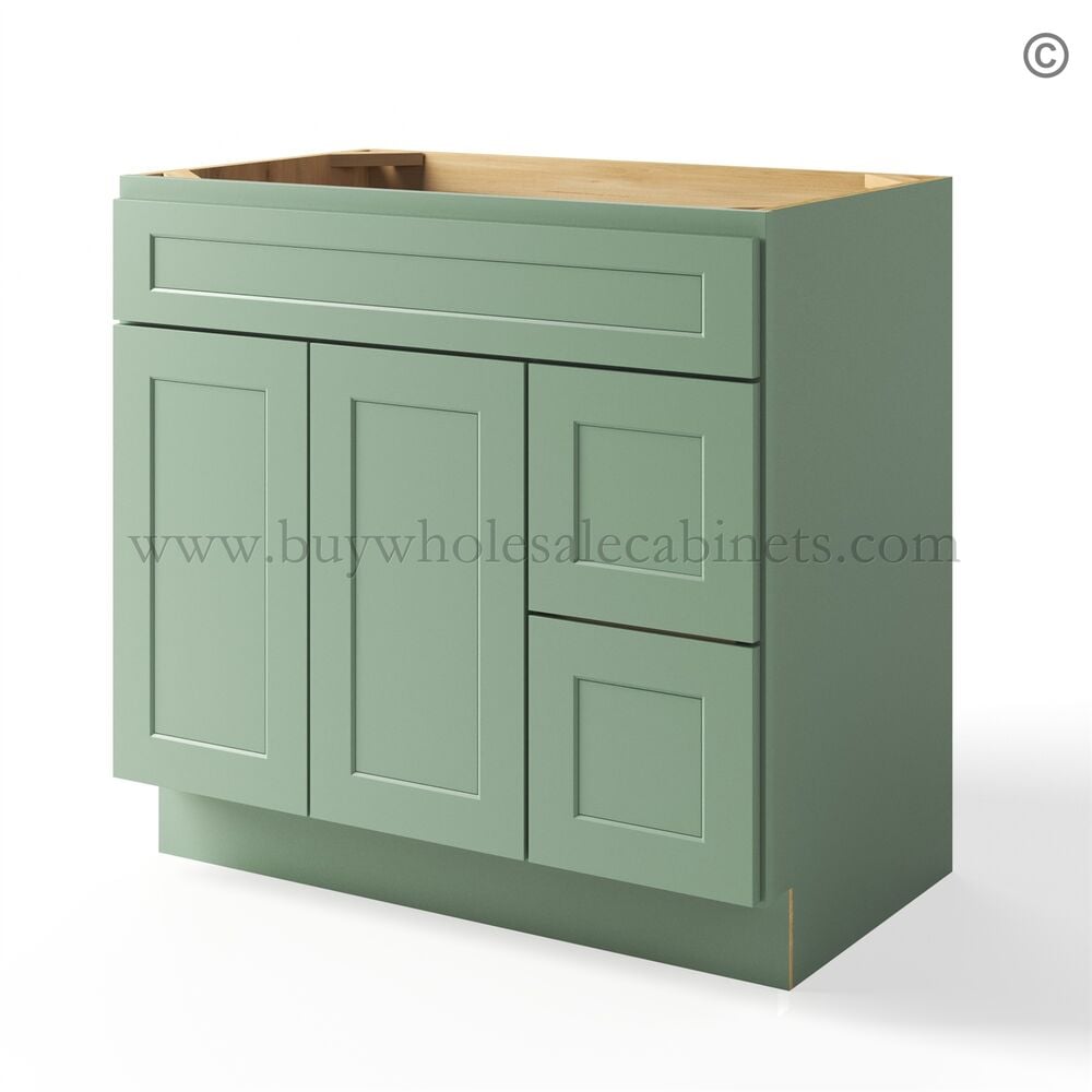 Jade Green Shaker 36″ Vanity Base Cabinet Combo