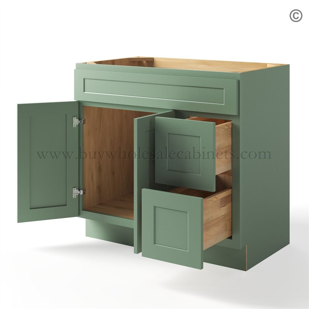 Jade Green Shaker 36″ Vanity Base Cabinet Combo