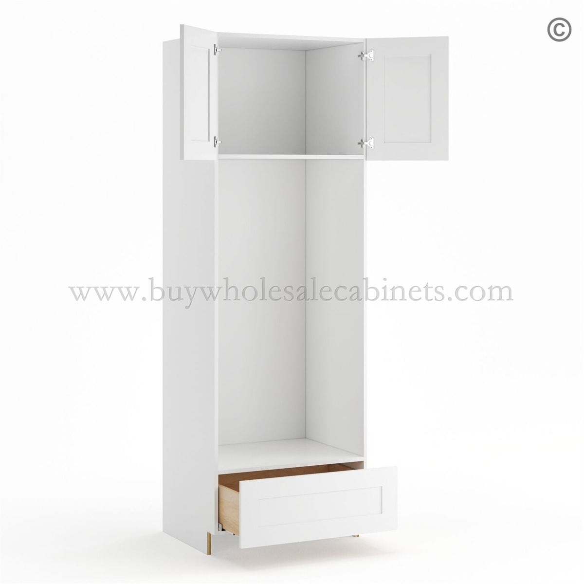 Frameless Modern White Shaker Double Oven Cabinet