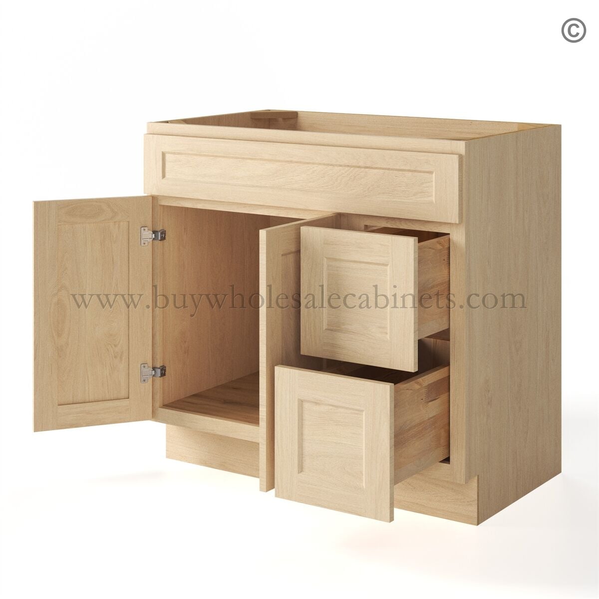 Unfinished Shaker 36″ Vanity Base Cabinet Combo