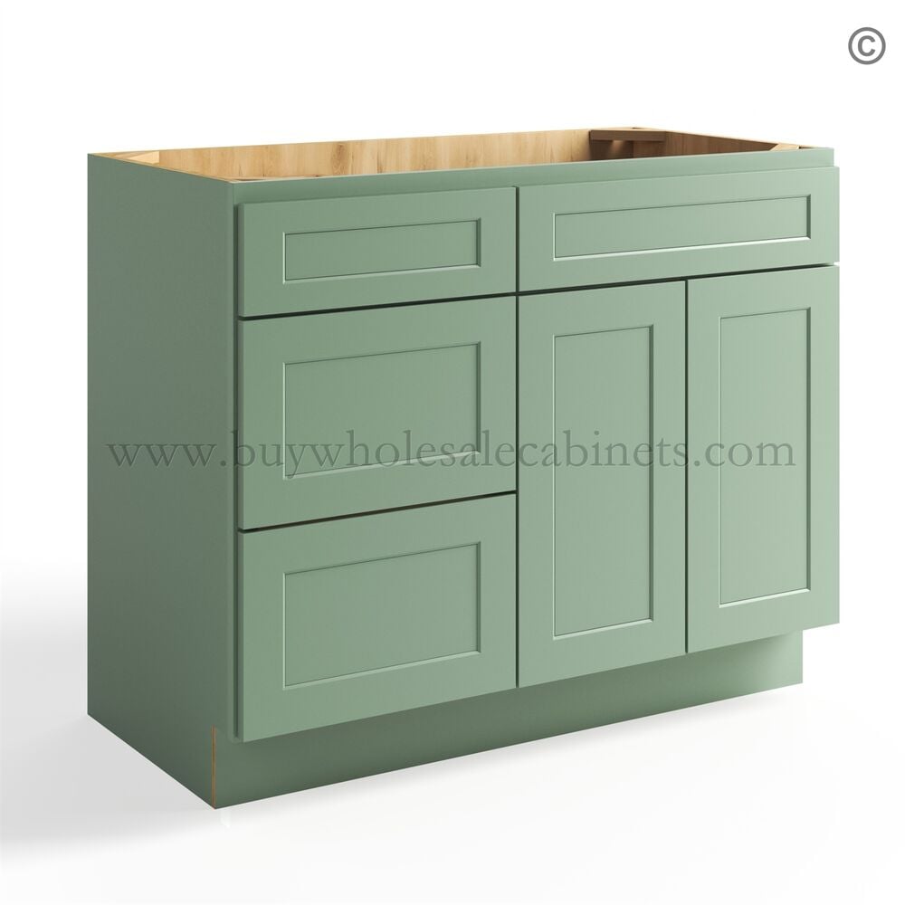 Jade Green Shaker 42″ Vanity Base Cabinet Combo