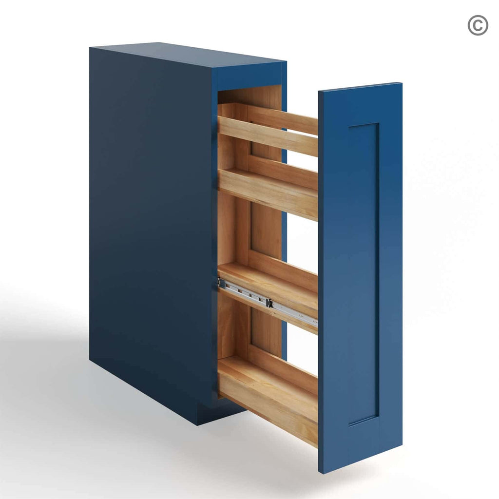 Navy Blue Shaker Spice Pull Base Cabinet
