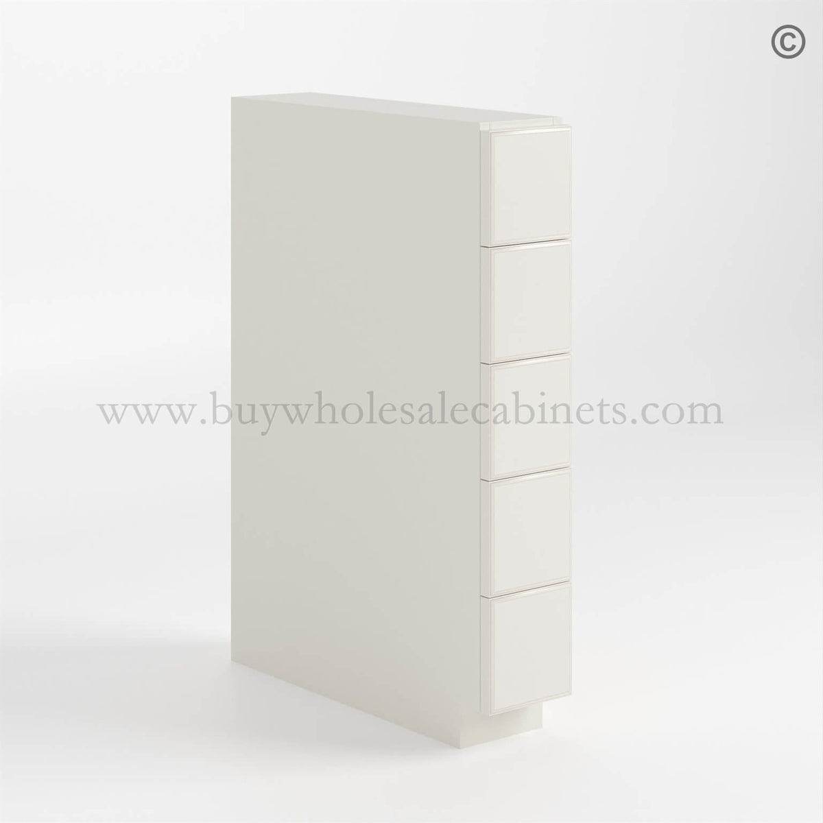 Charleston White Raised Panel Base Spice Cabinet with 5 Drawers