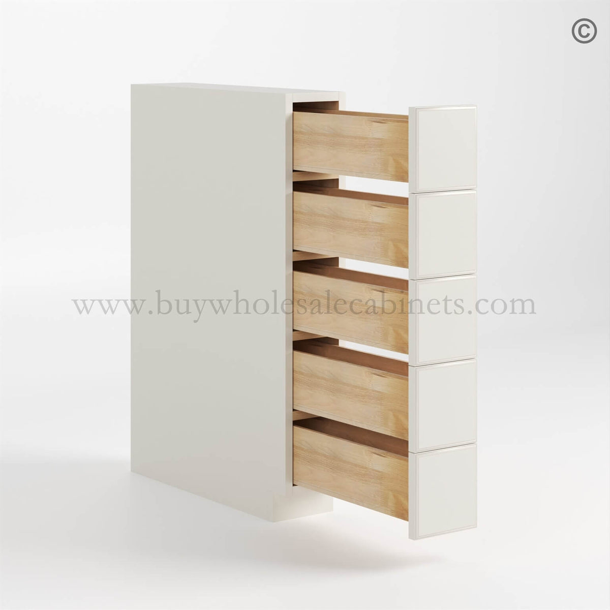 Charleston White Raised Panel Base Spice Cabinet with 5 Drawers