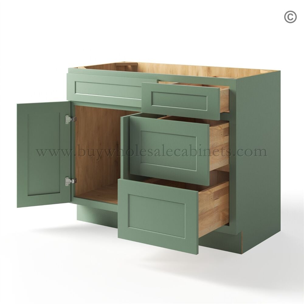 Jade Green Shaker 42″ Vanity Base Cabinet Combo