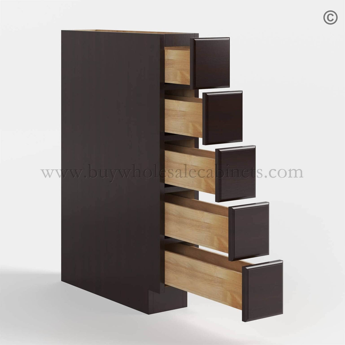Shaker Espresso Base Spice Cabinet with 5 Drawers