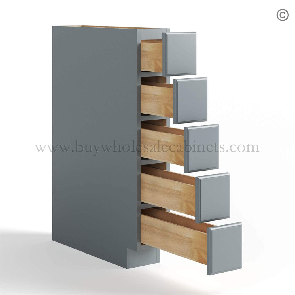 Gray Shaker Base Spice Cabinet with 5 Drawers