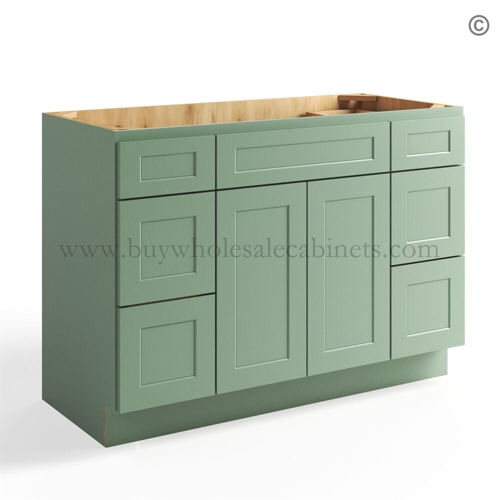 Jade Green Shaker 48″ Vanity Base Cabinet Combo