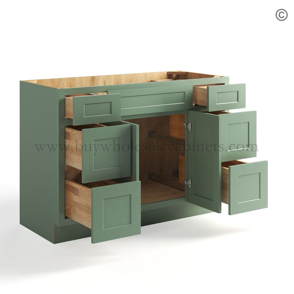 Jade Green Shaker 48″ Vanity Base Cabinet Combo