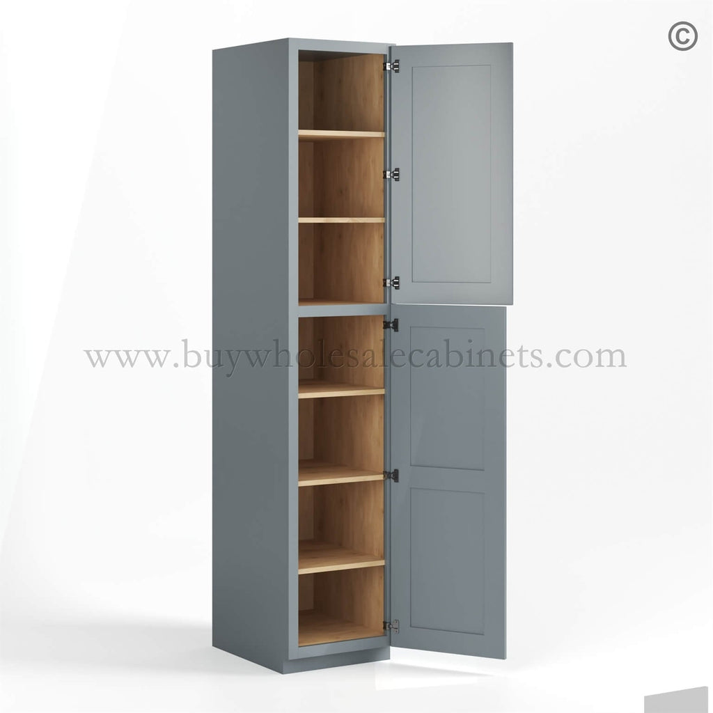 Gray Shaker 18″ W Two Single Door Utility Pantry Cabinet