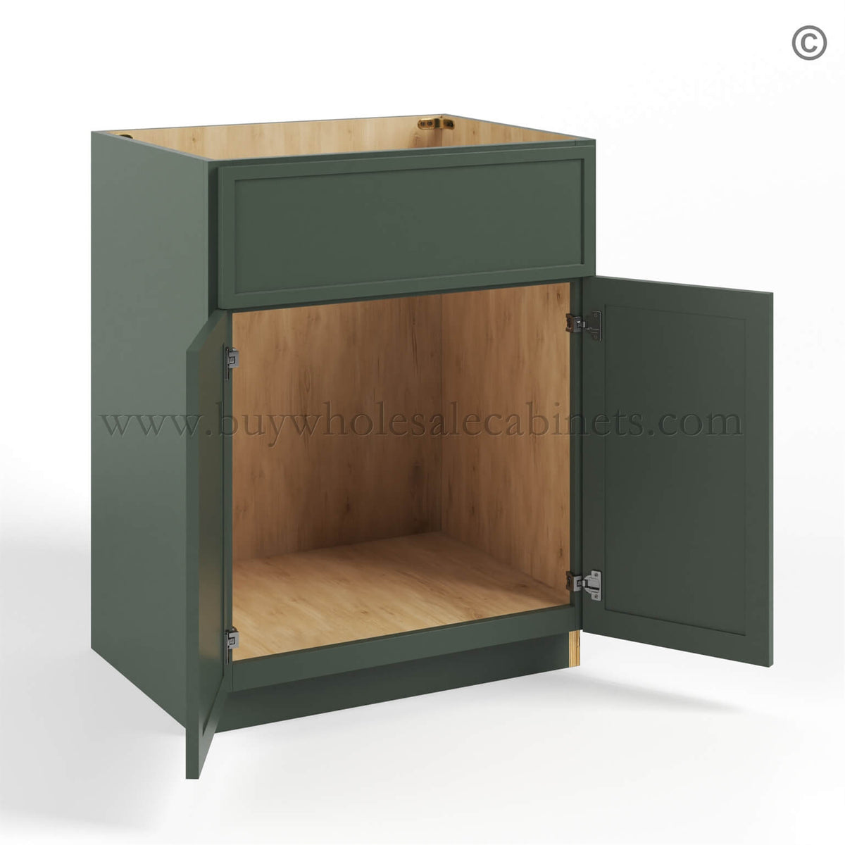 Slim Shaker Green Vanity Sink Base Cabinet