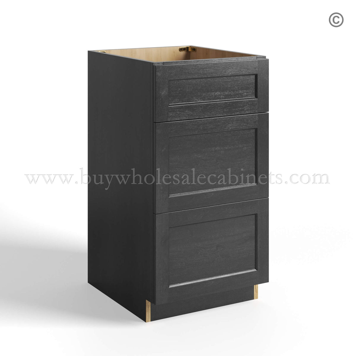 Charcoal Black Shaker Vanity Three Drawer Base Cabinet