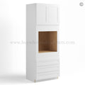 White Shaker 30″ W Double Door Oven Pantry Cabinet with Three Drawers