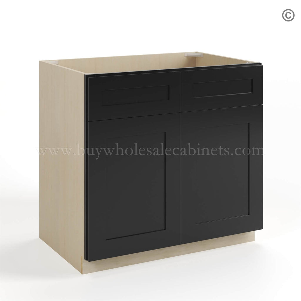 Black Shaker Sink Base With Double Doors and False Drawers