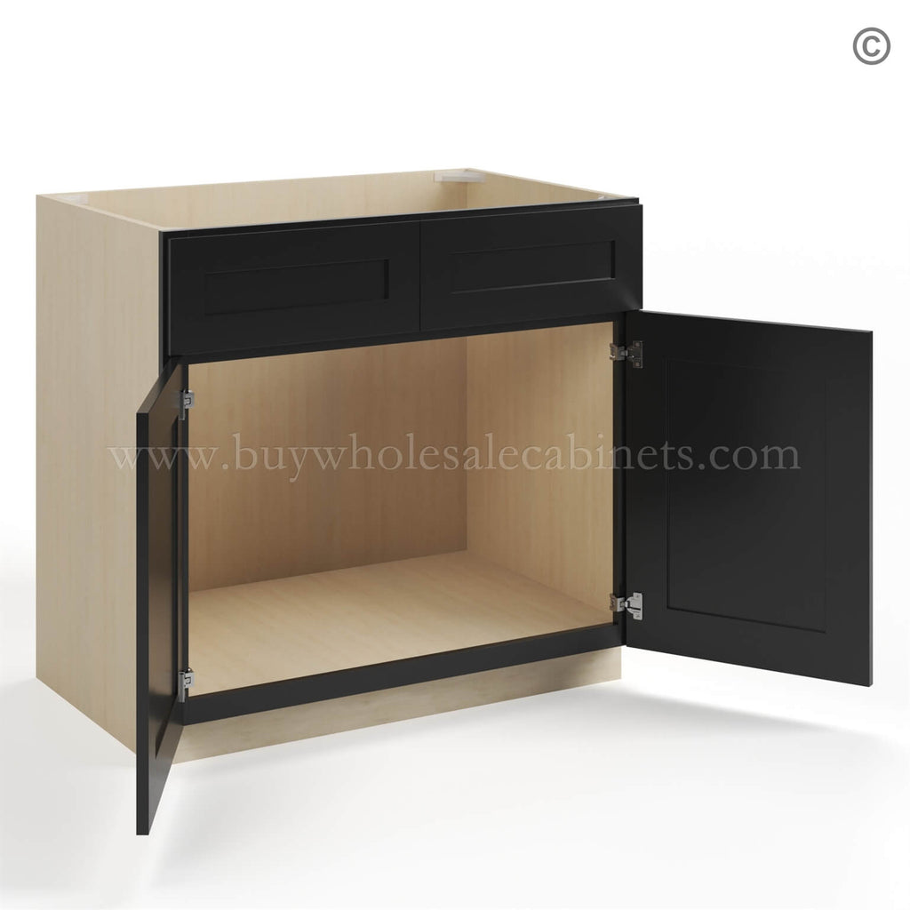 Black Shaker Sink Base With Double Doors and False Drawers